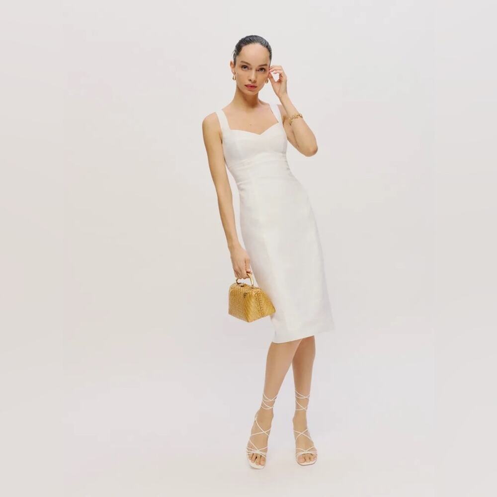Reformation Thea Linen Dress White 6 NWT